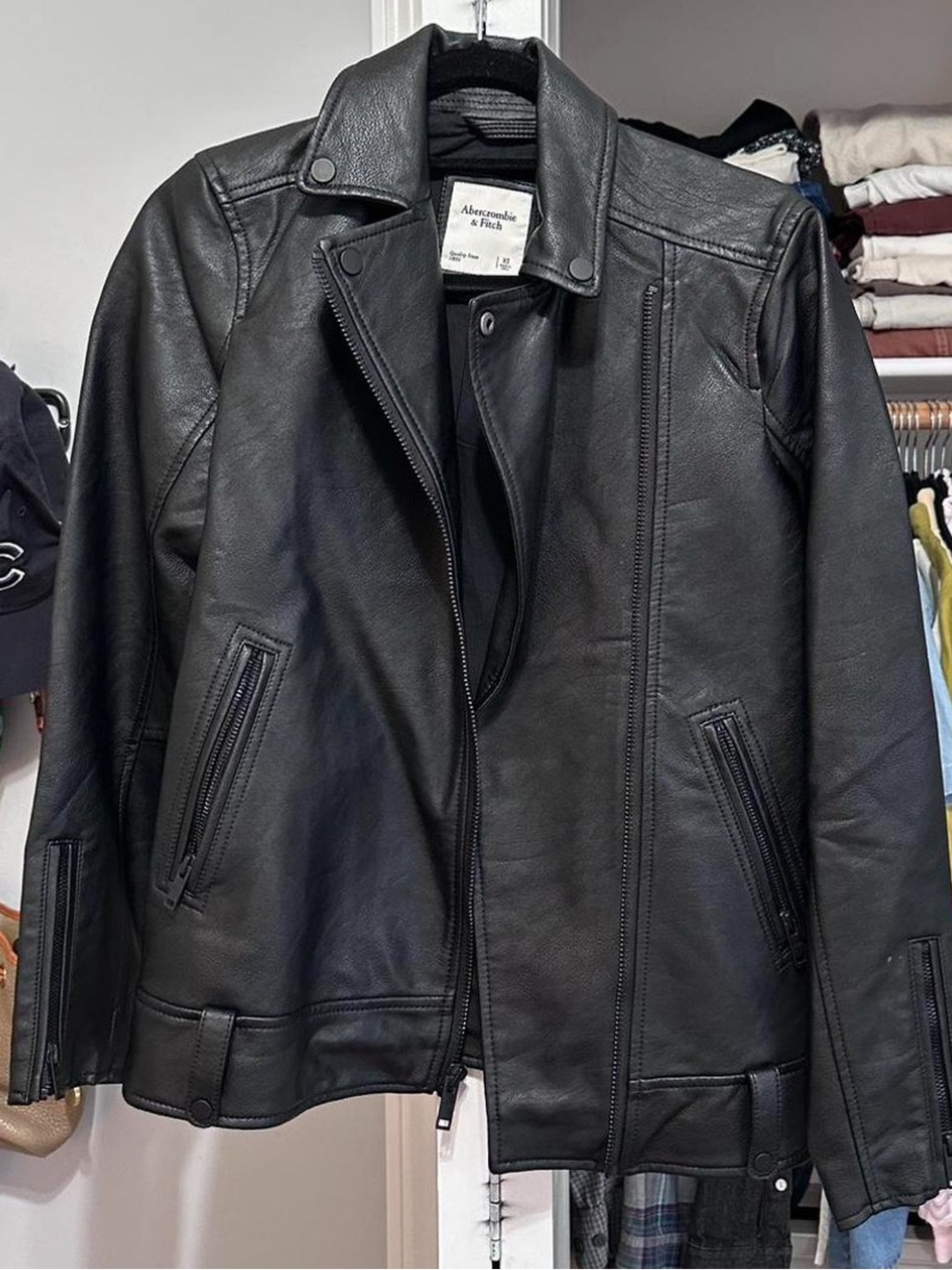Abercrombie & Fitch Black Leather Bomber-Style Jacket